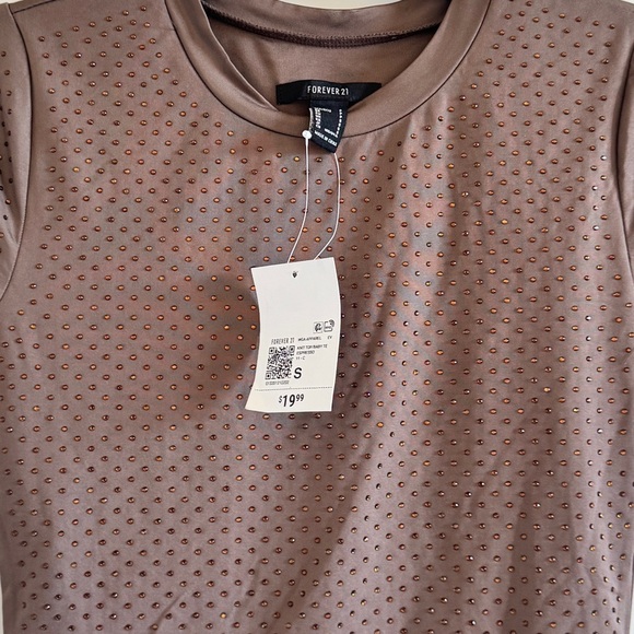 NWT Forever 21 set suit with rhinestones Brown Short Sleeve Top Pants S brown - Picture 7 of 9